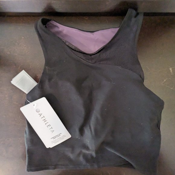 Athleta NWT Conscious Crop Lace, XS, D-DD+ in black with purple lining - Picture 2 of 6